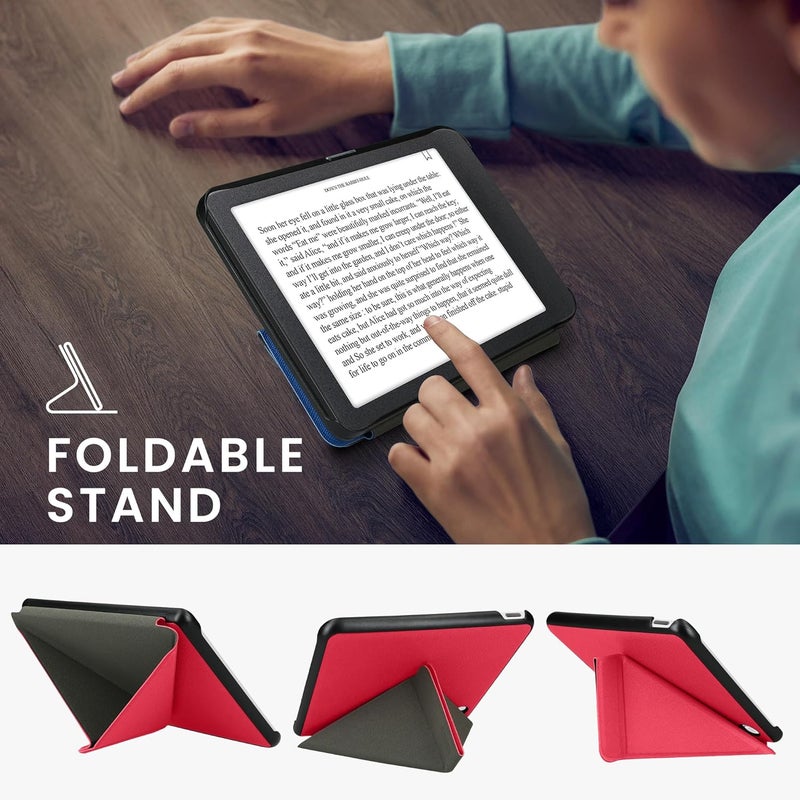 kwmobile Origami Case Compatible with Kobo Libra Colour Case - Slim PU Leather Cover with Stand - Neon Pink - Image 4